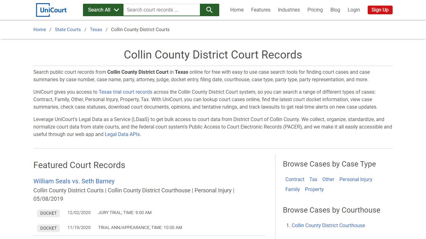 Collin County District Court Records | Texas | UniCourt